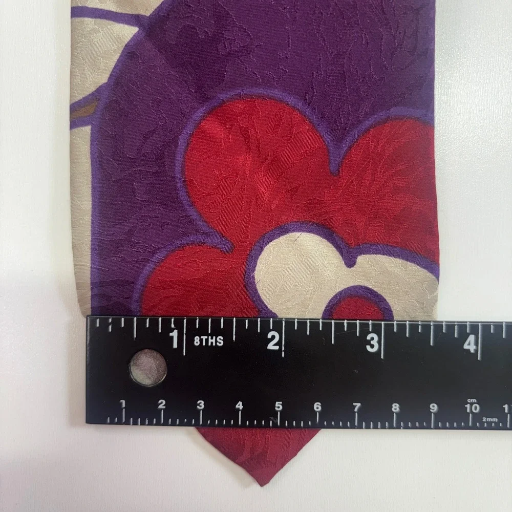 Vintage Lo Studio USA 100% Silk Abstract Floral Wide Necktie Purple Burgundy 57